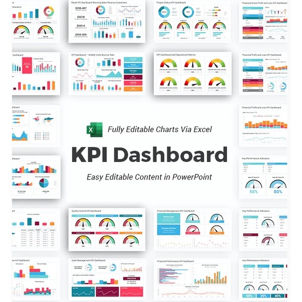 KPI Dashboard PowerPoint Template Diagrams | Excel Edit